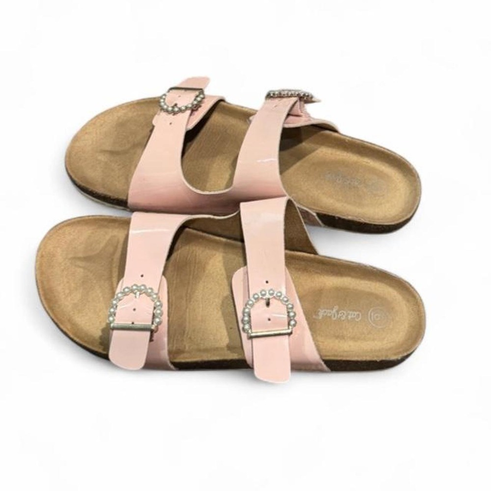 Pink Coquette Girls Strappy Sandals Pearl Embellishments